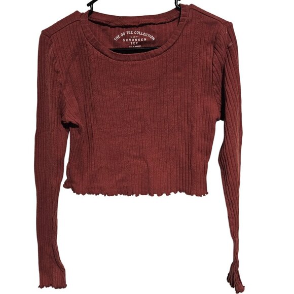 Brandy Melville Red Crop Top Womens Size Large Long Sleeve Ribbed Shrunken Tee - Picture 1 of 3